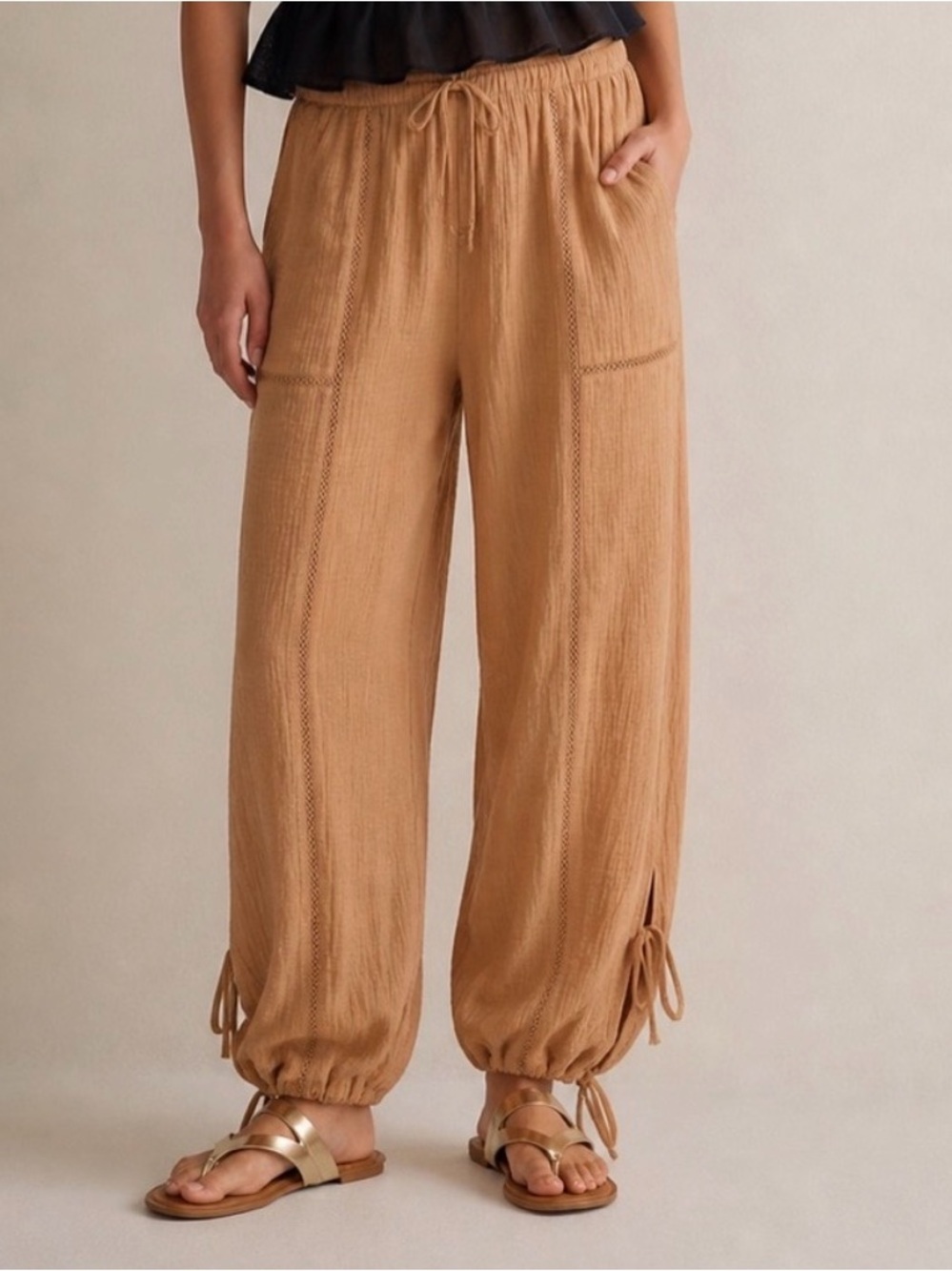 torrid Pull-On 100% Cotton Relaxed Jogger Tan Wide-Leg Drawstring Cargo Pants